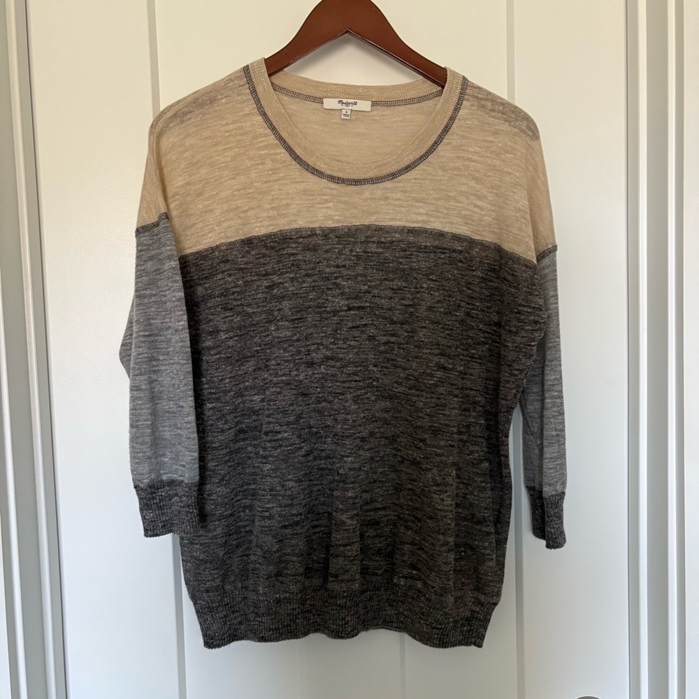 Madewell Beige and Gray Colorblock Linen blend Sweater Small S